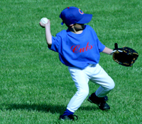 Jon throws a baseball to the infield from the outfield